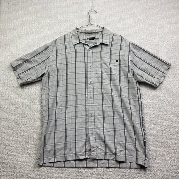 Y2K Oneill Shirt Men L GreyBlack Plaid Short Sleeve Button Up Surf Skate Casual - Picture 1 of 15